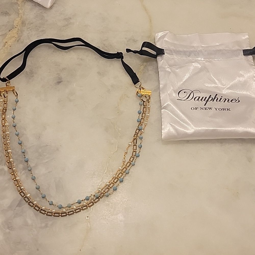Dauphine New York Gold Goddess Boho Festival Headband HeadPiece Pearl Turquoise - Picture 2 of 7